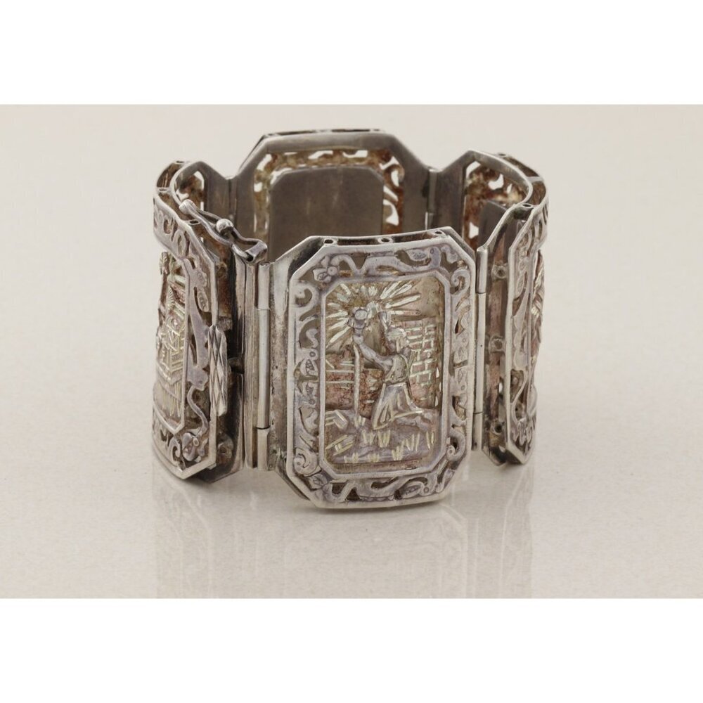 Sterling Silver Aztec Mayan Bracelet 6 3/4" inch - Picture 4 of 9
